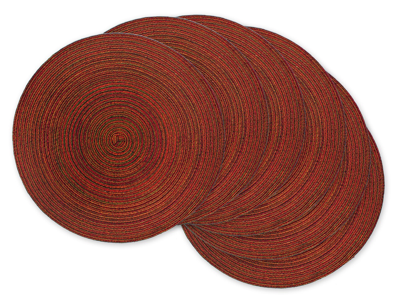 CC Home Furnishings Textured Round Woven Placemats - 15" x 15" - Red - Set of 6